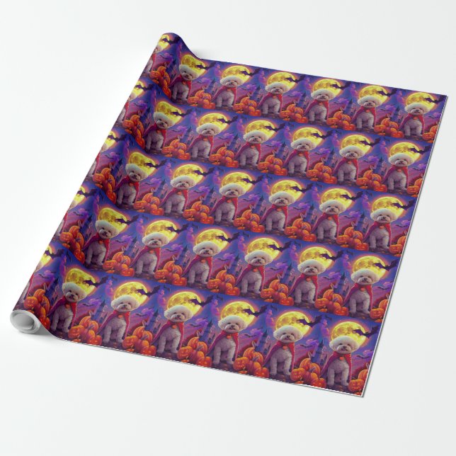 Papel De Regalo Halloween Bichon Frise Dog Pumpkins Scarey (Desenrollado)