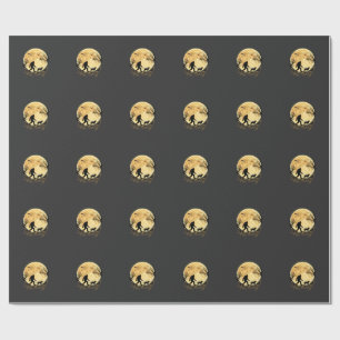 Papel De Regalo Halloween Bigfoot Labrador Caminando Bajo Luna Lle
