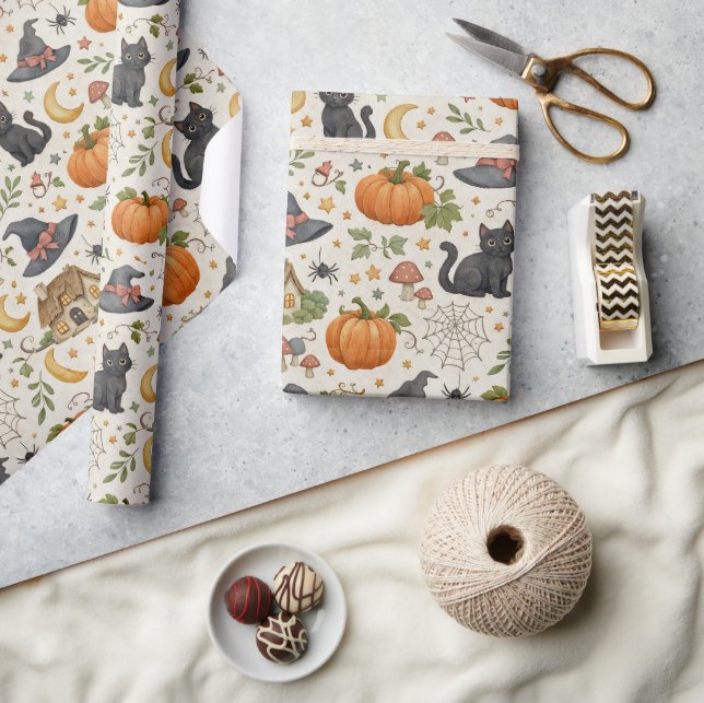 Papel De Regalo Halloween Black Kitten Cottage  (Artesanía)