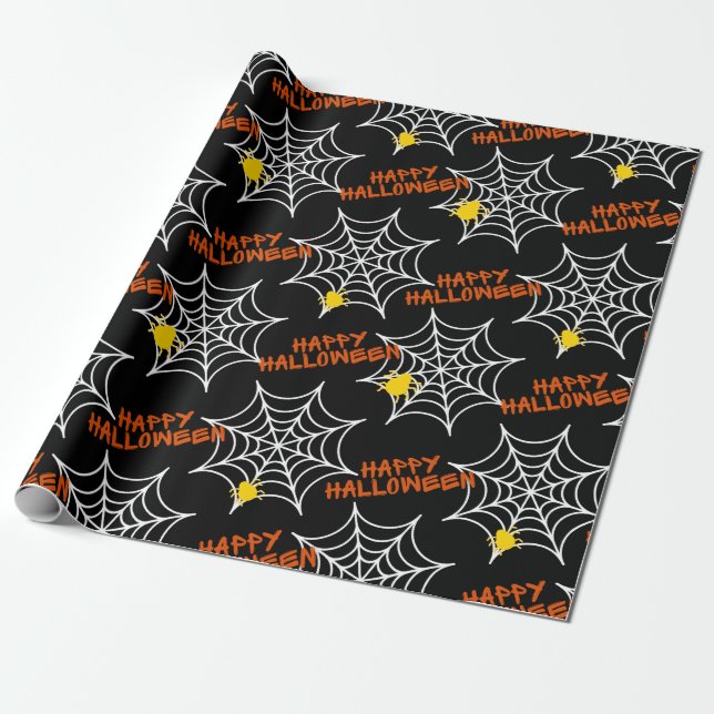 Papel De Regalo Halloween Black Spider Web (Desenrollado)