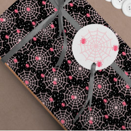 Papel De Regalo Halloween Black White & Pink Spooky Spider Web