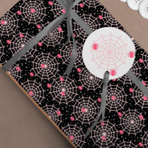Papel De Regalo Halloween Black White & Pink Spooky Spider Web