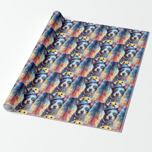 Papel De Regalo Halloween Blue Heeler con calabazas aterradoras