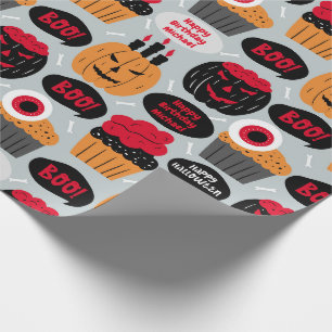Papel De Regalo Halloween BOO Cumpleaños Añadir nombre calabazas p