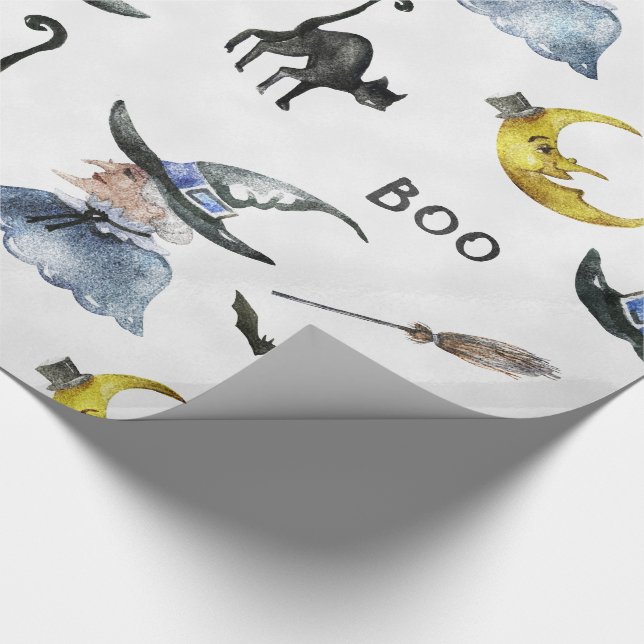 Papel De Regalo Halloween - bruja de la acuarela - gato - luna (Esquina)