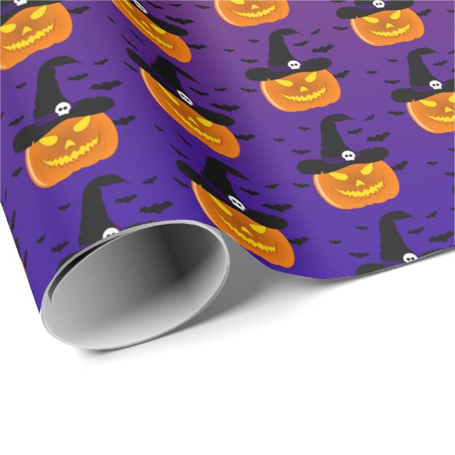 Papel De Regalo Halloween Calabaza Jack o’ Lantern Witch Gorra (Esquina del rollo)