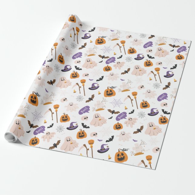 Papel De Regalo Halloween Cartoon Pattern (Desenrollado)