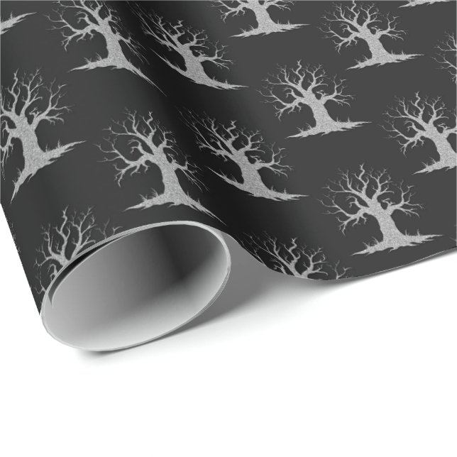 Papel De Regalo Halloween con árbol plateado (Esquina del rollo)