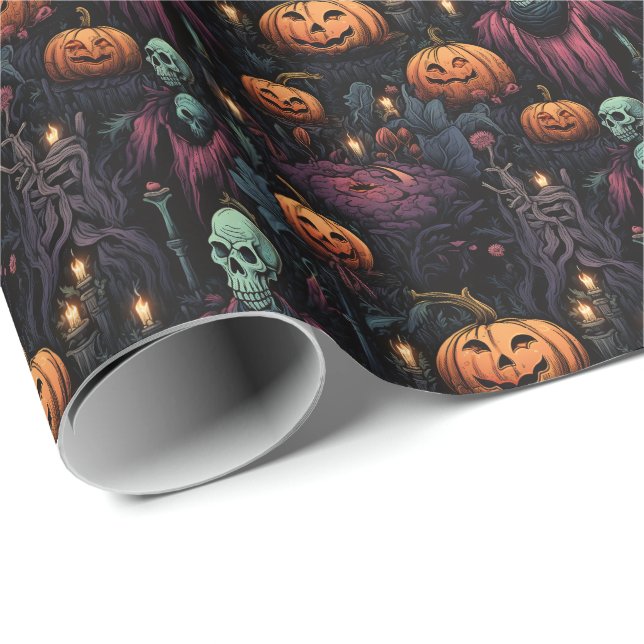 Papel De Regalo Halloween con calabaza de calabaza de Gótico espum (Esquina del rollo)