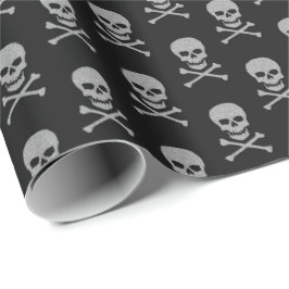 Papel De Regalo Halloween con calaveras plateadas y cruces