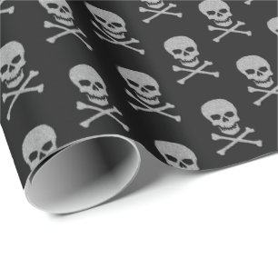 Papel De Regalo Halloween con calaveras plateadas y cruces