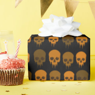 Papel De Regalo Halloween con cráneo negro y Naranja