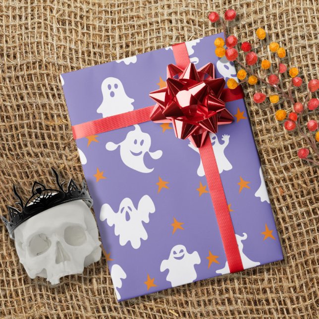 Papel De Regalo Halloween con estampado de fantasmas y estrellas (Subido por el creador)