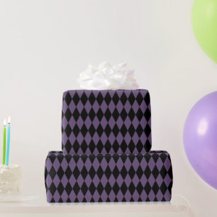 Papel De Regalo Halloween con patrón de diamantes púrpura y negro