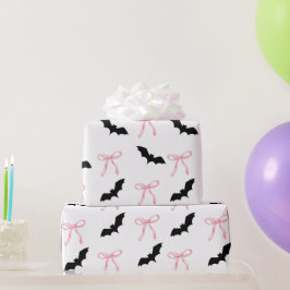 Papel De Regalo halloween Coquette arco rosa y murciélago