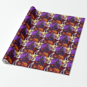 Papel De Regalo Halloween Corgi Vampis Pumpkins Scary