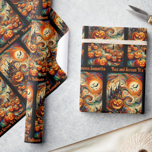 Papel De Regalo Halloween Cumpleaños Felicitaciones Personalizado 