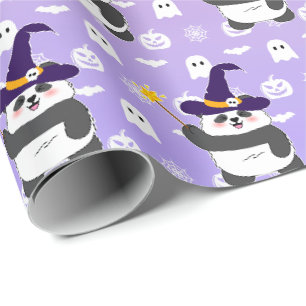 Papel De Regalo Halloween Curte Baby Panda Witch Magic Wand
