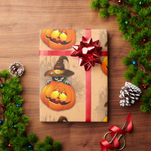 Papel De Regalo Halloween Curte Kitty Witch and Pumpkin Friend
