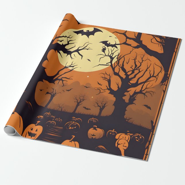 Papel De Regalo Halloween de calabazas (Desenrollado)