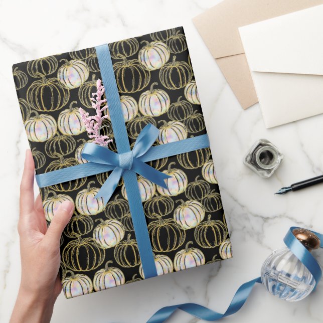 Papel De Regalo Halloween de calabazas negras con purpurina falso (Regalar)