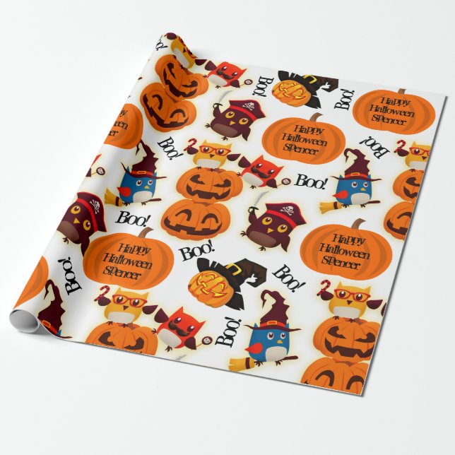 Papel De Regalo Halloween de calabazas personalizadas (Desenrollado)