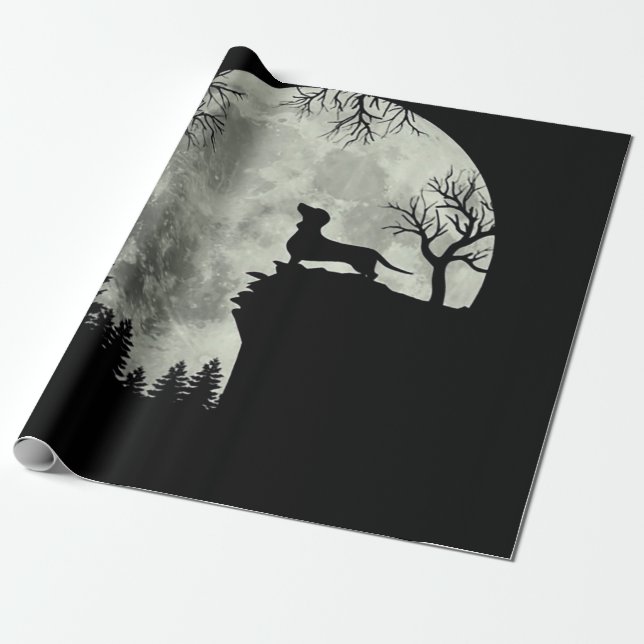 Papel De Regalo Halloween De Dachshund Y Moon (Desenrollado)