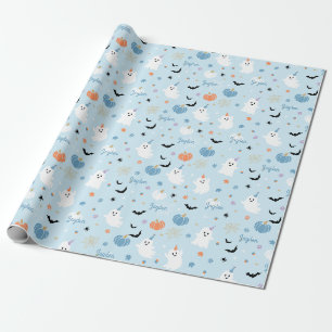 Papel De Regalo Halloween De Fantasma Azul Con Nombre Personalizad