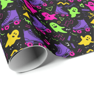 Papel De Regalo Halloween de Fantasma y Patinaje Neón Monogramado