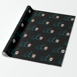 Papel De Regalo Halloween de gato negro y cráneo