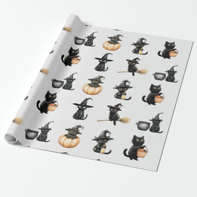 Papel De Regalo Halloween de gatos negros (Desenrollado)