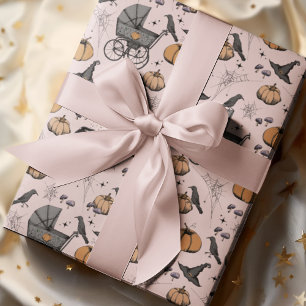 Papel De Regalo Halloween de gótico de transporte de bebé rosado