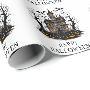 Papel De Regalo Halloween de Hauned House con calabazas y murciéla