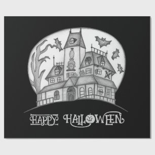 Papel De Regalo Halloween de Haunted House y Bats