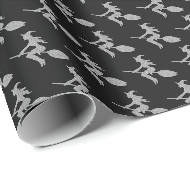 Papel De Regalo Halloween de la Bruja Voladora de Plata (Esquina del rollo)