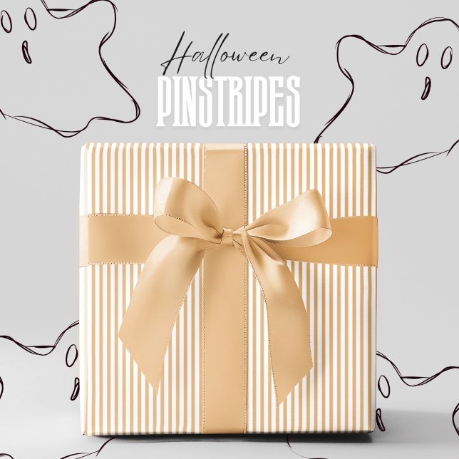 Papel De Regalo Halloween de la pirámide blanca y amarilla (Elegant Halloween Yellow and White Pinstripe Pattern. Ghost Ale Yellow & White Thin Lines for Autumn)