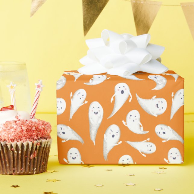 Papel De Regalo Halloween de los Fantasmas naranjas (Fiesta de cumpleaños )