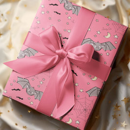 Papel De Regalo Halloween de los murciélagos rosados adorables