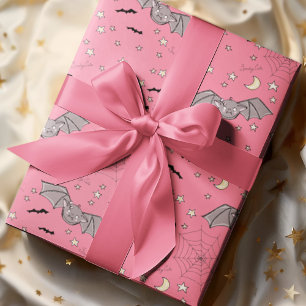 Papel De Regalo Halloween de los murciélagos rosados adorables