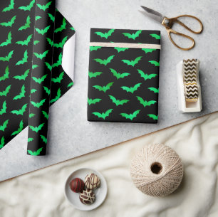 Papel De Regalo Halloween de Murciélagos Negros y Lámina Verde Sin