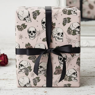 Papel De Regalo Halloween de pequeño cráneo de flor rosada de Rubo