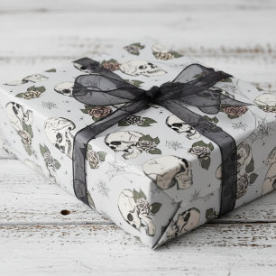 Papel De Regalo Halloween de pequeño cráneo de gris claro espeluzn