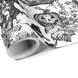 Papel De Regalo Halloween de tela blanca y negra
