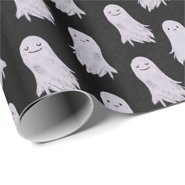Papel De Regalo Halloween del patrón de fantasmas cortos (Esquina del rollo)