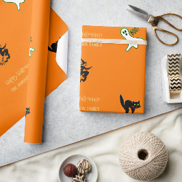 Papel De Regalo Halloween Diversión Fun Spooky Gato Fantasma Perso