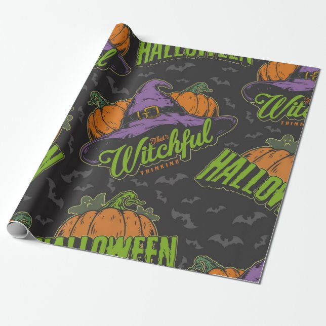 Papel De Regalo Halloween es un patrón de pensamiento de brujería (Desenrollado)