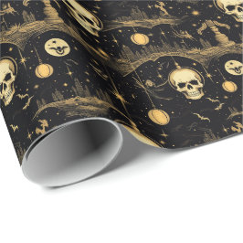 Papel De Regalo 💀 Halloween - espeluznante 😱 negro y amarillo