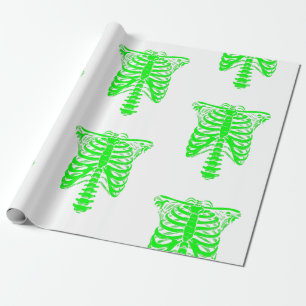 Papel De Regalo halloween Esqueleto Rib Ácido enjaulado verde