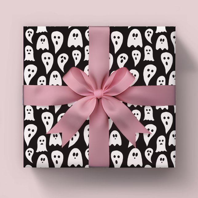 Papel De Regalo Halloween Fantasma Negro y Blanco (Black ghost Halloween wrapping paper rolls)