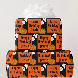 Papel De Regalo Halloween Feliz Cumpleaños Personalización Nombre 